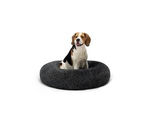 lionto Donut bed for dogs and cats, fluffy round dog bed for small and large pets, Ø 80 cm, soft cat bed made of cuddly plush, dog cushion with extra thick filling, dark grey