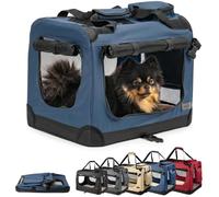 lionto Dog transport box foldable for travel & car, 50x34x36 cm, sturdy transport box with carrying handles & blanket for cats & dogs up to 10 kg, sturdy fabric dog box for small & large,blue