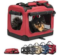 lionto Foldable Dog Crate for Travel and Car, 50 x 34 x 36 cm, Red | Stable fabric dog carrier with mesh windows, carry handles, soft blanket and pockets for travel, training and safe resting