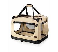 lionto Dog transport box foldable for travel & car, 60x42x44 cm, sturdy transport box with carrying handles & blanket for cats & dogs up to 12 kg, sturdy fabric dog box for small & large, beige