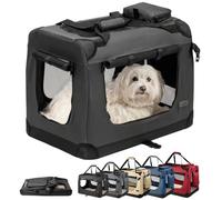 lionto Dog transport box foldable for travel & car, 60x42x44 cm, sturdy transport box with carrying handles & blanket for cats & dogs up to 12 kg, sturdy fabric dog box for small & large, black