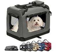 lionto Dog transport box foldable for travel & car, 60x42x44 cm, sturdy transport box with carrying handles & blanket for cats & dogs up to 12 kg, sturdy fabric dog box for small & large, grey