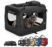 lionto Dog transport box foldable for travel & car, 70x52x50 cm, sturdy transport box with carrying handles & blanket for cats & dogs up to 15 kg, sturdy fabric dog box for small & large, black