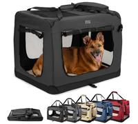 lionto Dog transport box foldable for travel & car, 82x58x58 cm, sturdy transport box with carrying handles & blanket for cats & dogs up to 18 kg, sturdy fabric dog box for small & large, black