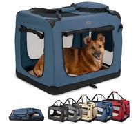 lionto Dog transport box foldable for travel & car, 82x58x58 cm, sturdy transport box with carrying handles & blanket for cats & dogs up to 18 kg, sturdy fabric dog box for small & large, blue