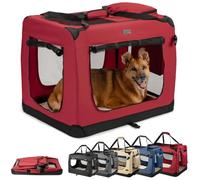 lionto Foldable Dog Crate for Travel and Car, 82 x 58 x 58 cm, Red