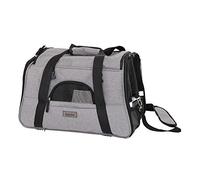 lionto Foldable dog transport box with carrying handles & shoulder strap, 49x27x31 cm, made of robust Oxford fabric & mesh, cat transport box with soft cushion for on the plane, grey