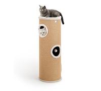 lionto Jute Scratching Barrel with Play Ball and Plush Edge, Height 100 cm, Sturdy Scratching Post for Small and Large Cats, Perfect Claw Care & Activity, Many Hiding Options, Diameter 38 cm, Beige
