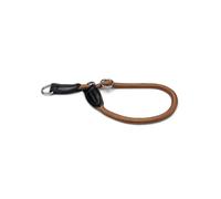 lionto Dog collar made of durable nylon for dog training, length 50 cm, 1 cm thick, pull stop collar for dogs, imitation leather with metal ring & adjustment by stepless slider, brown