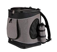 lionto Pet Backpack, Foldable, up to 10 kg, 34 x 30 x 42 cm, Black/Grey | Durable Oxford fabric and mesh, with bottle holder and cushion, suitable for small dogs and cats, travel and vet visits
