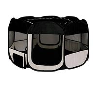 lionto Puppy Playpen Foldable, Ø 110 cm, Height 64 cm, Black/Beige | Oxford fabric playpen for dogs with mesh windows, 2 entrances, pop-up system, carry bag and pegs for indoor and outdoor use