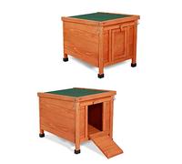 lionto Rabbit Hutch Wooden with 2 Entrances and Ramp, 43 x 43 x 52 cm