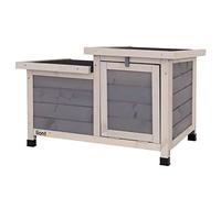 lionto Rabbit Hutch Wooden with 2 Entrances and Ramp, 70 x 43 x 45 cm | Rabbit hutch with ramp, doors and weather-protected folding roof, offering small pets run, retreat and shelter