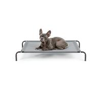 lionto Raised Outdoor Dog Cot, Pet Bed, 106 x 62 cm, Grey | Raised dog cot with breathable lying surface, removable cover and stable metal frame, quick to assemble for outdoor use