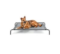 lionto Raised Outdoor Dog Cot, Pet Bed, 114 x 76 cm, Grey | Raised dog cot with breathable lying surface, removable cover and stable metal frame, quick to assemble for outdoor use