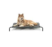 lionto Raised Outdoor Dog Cot, Pet Bed, 117 x 85 cm, Grey | Raised dog cot with breathable lying surface, removable cover and stable metal frame, quick to assemble for outdoor use