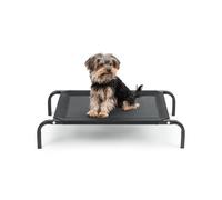 lionto Raised Outdoor Dog Cot, Pet Bed, 75 x 47 cm, Black | Raised dog cot with breathable lying surface, removable cover and stable metal frame, quick to assemble for outdoor use