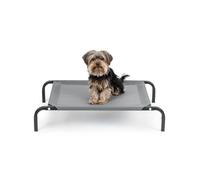 lionto Raised Outdoor Dog Cot, Pet Bed, 75 x 47 cm, Grey | Raised dog cot with breathable lying surface, removable cover and stable metal frame, quick to assemble for outdoor use