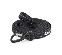 lionto Recall Lead for Dogs, 15 m, Rubberised Lead with Hand Loop and 360° Metal Carabiner with Safety Clasp, Reflective Dog Lead Made of Robust, Weatherproof Nylon, Black