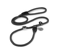 lionto Retriever leash robust and weatherproof for dogs, quick to put on, dog leash and collar in one, 170 cm long, fur-friendly lead leash with integrated pull stop, vegan, black