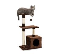 lionto Scratching tree for cats with cave and plush ball in ell, height 85 cm, cat tree with sisal & plush, cozy lying areas & cave, suitable for small & large cats, brown