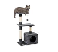 lionto Scratching tree for cats with cave and plush ball in ell, height 85 cm, cat tree with sisal & plush, cozy lying areas & cave, suitable for small & large cats, dark grey