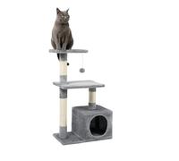 lionto Scratching tree for cats with cave and plush ball incl. bell, height 85 cm, cat tree with sisal & plush, cozy lying areas & cave, suitable for small & large cats, light grey