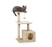 lionto Scratching tree for cats with cave and plush ball incl. bell, height 85 cm, cat tree with sisal & plush, cozy lying areas & cave, suitable for small & large cats, beige