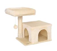 lionto Scratching tree for cats with cozy lying area & cave, height 50 cm, cat tree with plush ball incl. bell, sisal rope & soft plush, suitable for small & large cats, beige