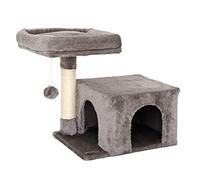 lionto Scratching tree for cats with cozy lying area & cave, height 50 cm, cat tree with plush ball incl. bell, sisal rope & soft plush, suitable for small & large cats, dark grey
