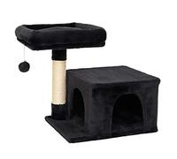 lionto Scratching tree for cats with cozy lying area & cave, height 50 cm, cat tree with plush ball incl. bell, sisal rope & soft plush, suitable for small & large cats, black