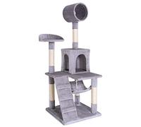 lionto Scratching tree for cats with hammock & tunnel, height 133 cm, cat tree with sisal rope & soft plush, cozy lying areas & caves, suitable for small & large cats, light grey