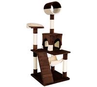 lionto Scratching tree for cats with hammock & tunnel, height 133 cm, cat tree with sisal rope & soft plush, cozy lying areas & caves, suitable for small & large cats, beige/brown