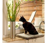 lionto Window lounger for cats padded made of plush, 35x50 cm, cat bed for window sills, installation without drilling, removable and washable cover, loadable up to 15 kg, grey