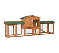 lionto Wooden rabbit hutch on two levels with ramp, 212x52x85 cm, water-repellent bitumen roof & wire mesh, winter-proof rabbit hutch for outdoors with 4 entrances & removable drawer