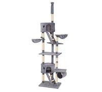 lionto XXL Cat Tree, Floor to Ceiling, Height 230-250 cm, Light Grey | Large Cat Tower with loungers, caves, ladders, play balls, tunnel and plenty of sisal for play and rest, for indoor cats
