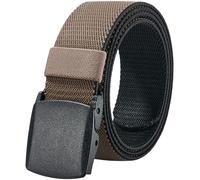 LionVII Men's Elastic Stretch Belt, 2-in-1 Reversible Breathable Web with Plastic Buckle No-Metal Friendly for Travel, Trim to Fit Jeans Below 46" (Black & khaki)