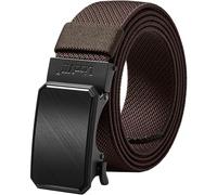 LionVII Men's Stretch Ratchet Belt, Elastic Slide Belt for Men with Automatic Buckle for Men Dress, Adjustable Trim to Fit 28-49" Waist (Coffee - Twill Weave)