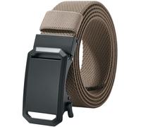 LionVII Ratchet Elastic Stretch Belts, 1 3/8" Slide Belt for Men with Automatic Buckle for Men Dress, Adjustable Trim to Fit 27-49" Waist (Dark Khaki - Twill Weave)