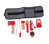 LIOOBO 1 Set Fireman Costume with Realistic Firefighter Tools Wooden Playset with Tool Belt Fire Extinguisher Accessories for Role Play for Indoor Outdoor Fun