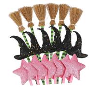 LIOOBO 18 Pcs Smooth Writing Ballpoint Witch Broom Pens with Plush Pom Poms Fun Cartoon Novelty Stationery for Halloween Birthday Party Favors School Classroom Prizes Themed Decorations