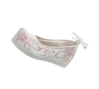 LIOOBO 1Pair Retro Ethnic Shoes for Embroidered Chinese Style Performance Footwear Easy Wear Slip Bottom for Festive Dress and Gifting White