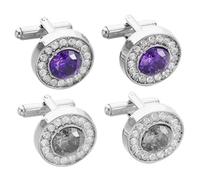 LIOOBO 2 Pairs Men's Zircon Cufflinks of Elegant Round Cufflinks for Tuxedos Business Suits Stylish Accessories for Weddings Anniversaries and Formal Events White Purple