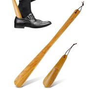 LIOOBO 2 Pcs Wooden Shoe Horns Long Handle Short Handle Easy to Use Shoe Helper for Men Women Elderly