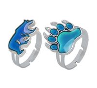 LIOOBO 2Pcs Color Changing Thermochromic Finger Rings for Women Unique Cartoon Design Mood Jewelry for Festivals Parties and Daily Wear Fun Polar Bear and Paw Decor