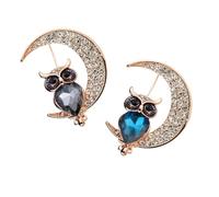 LIOOBO 2pcs Creative Owl Shaped Alloy Brooch Colorful Oil Drop Design with Rhinestones Lightweight Stylish Pins for Women Clothes Bags Hats Party and Daily Wear Blue and Grey