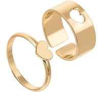 LIOOBO 2pcs Lovers Rings Romantic Couple Finger Rings Chic Gold Heart Design Durable Jewelry for Him Her