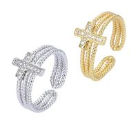 LIOOBO 2pcs Rhinestone Cross Rings Finger Rings Creative Patterns Copper Zircon Open Easy to Put and Take off Teenagers Men Work Occasion 0.40x0.31x0.12