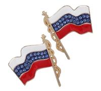 LIOOBO 2pcs Russian Flag Lapel Pin Brooch with Sparkling Rhinestones Fade Resistant White Blue Red Colors Waving Patriotic Badge for Dress Hat Clothes Decoration
