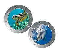 LIOOBO 2pcs Sea Life Wall Stickers Animal Porthole Design Adhesive Decals for Bedroom Nursery Playroom Decoration